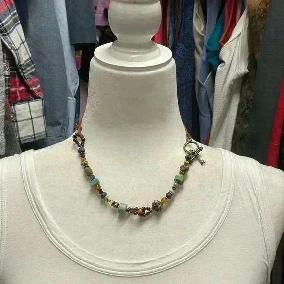 Bohemian Around the World .925 Leather Precious Stone Necklace - Picture 8 of 11
